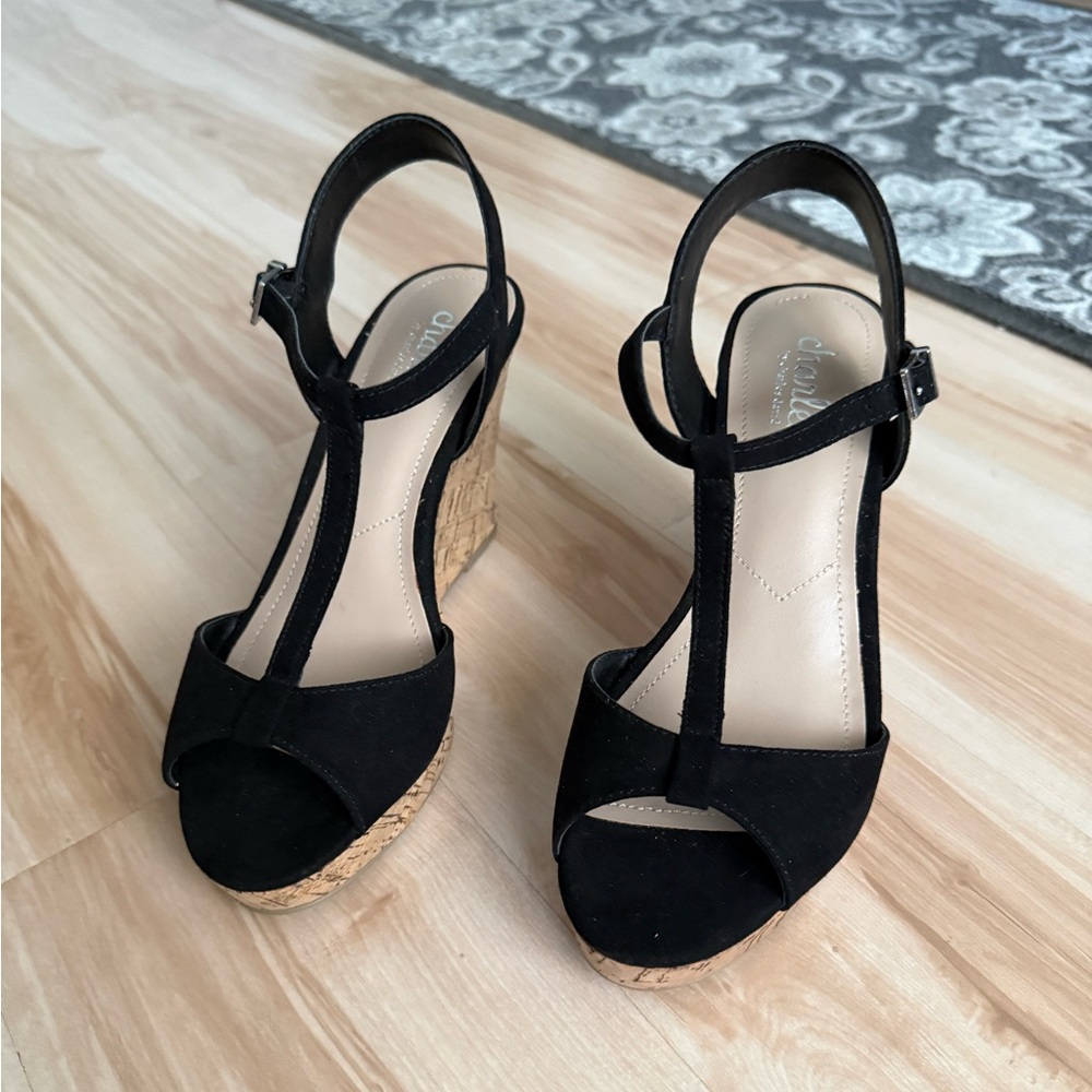 Charles by Charles David Black Wedge Sandals